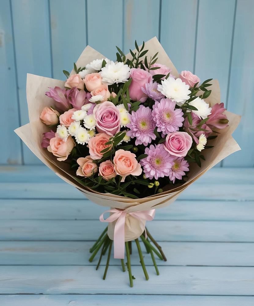 Букет цветов из: Хризантемы, Розы и Альстромерии в Макарьеве