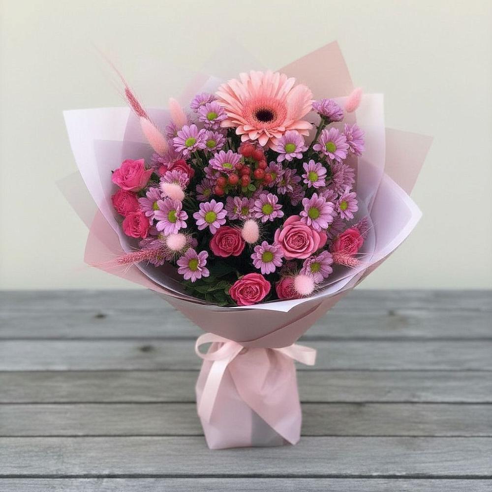 Букет цветов из: Розы, Герберы и Хризантемы в Макарьеве