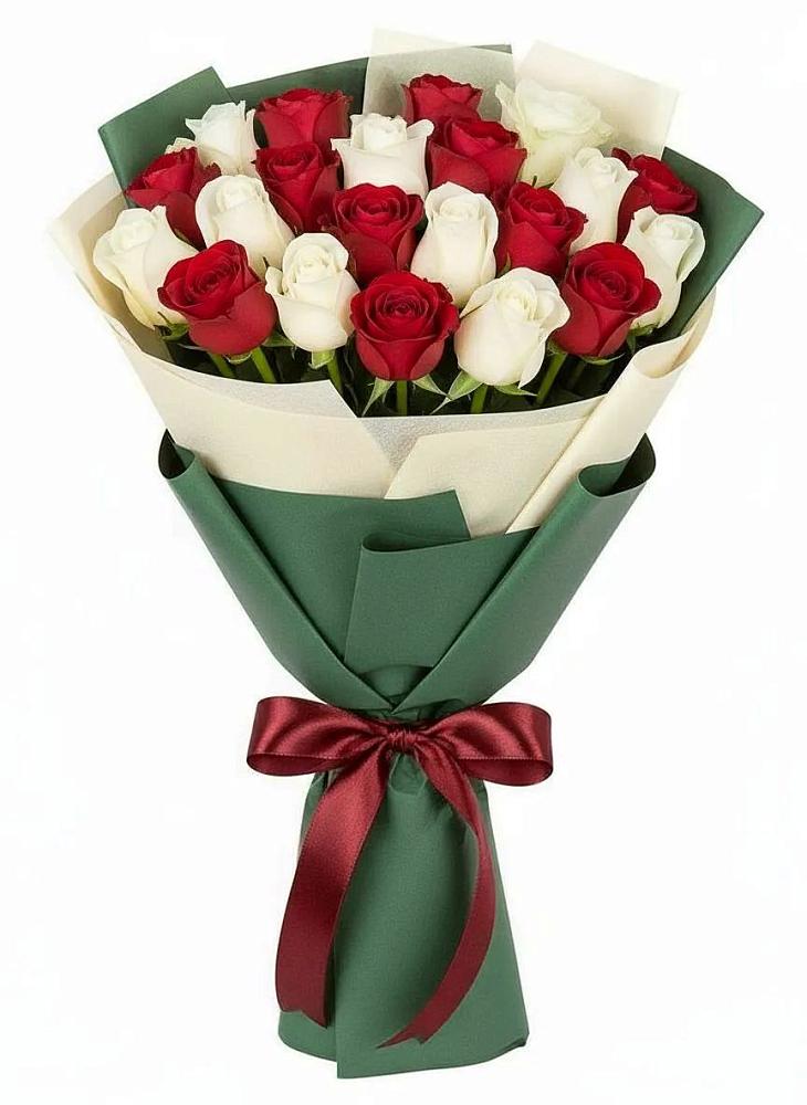 Букет Микс из красных и белых роз в Макарьеве