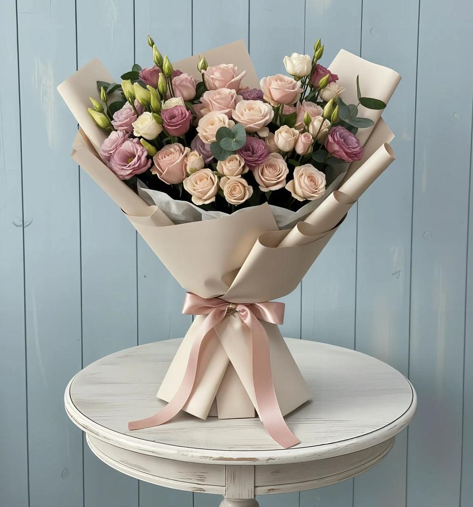 Букет цветов из: Розы и Лизиантусы в Макарьеве